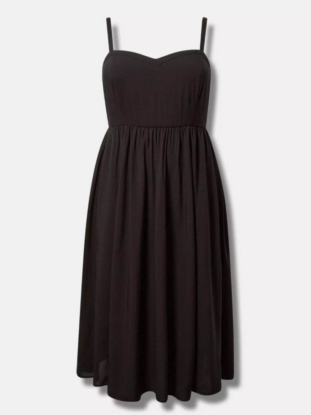 NWT Plus Size Torrid 4 Solid Black Challis Sweetheart Midi Dress - Picture 4 of 7